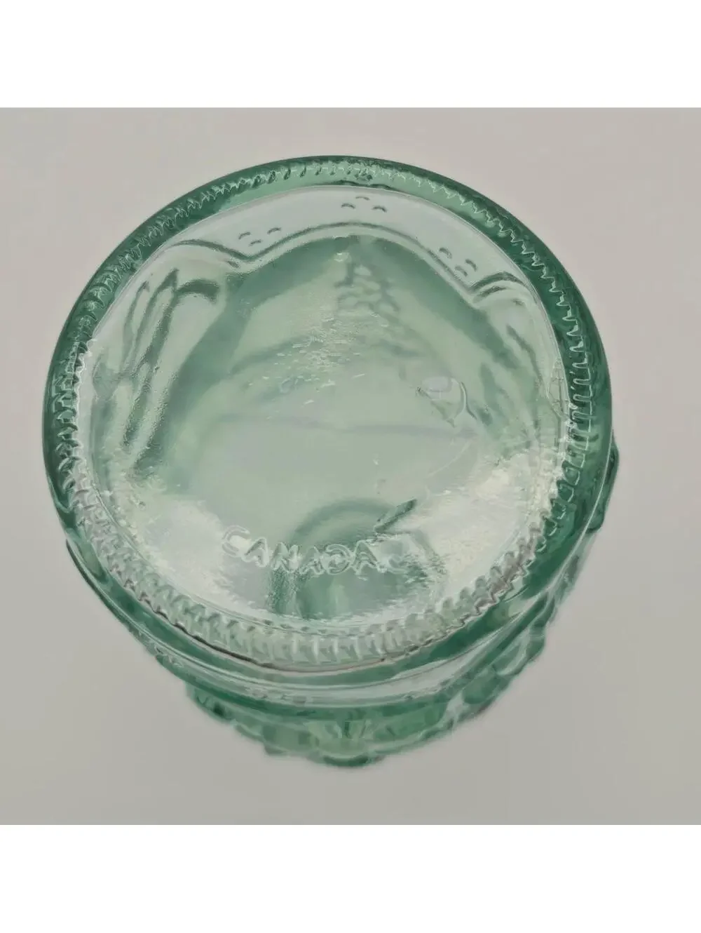 Vintage Libbey Canada Green Glass Decanter Vase w/Orchard Fruit Design